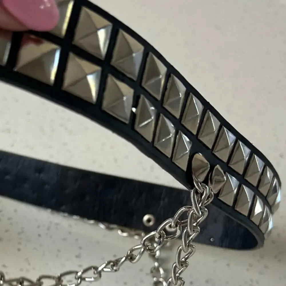 Belt Two Row Studded Chain Black Belt